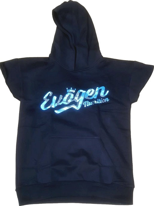 Men's Cap Sleeve Hoodie, Blue Camo Script - Size M