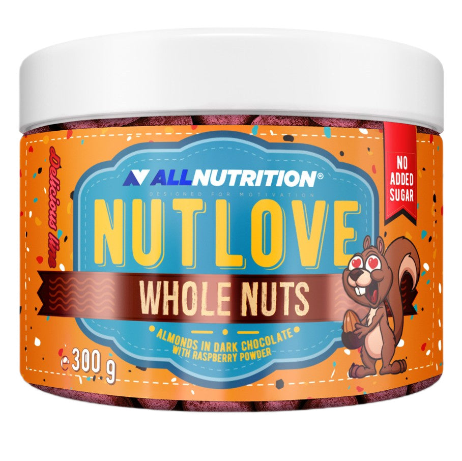 Nutlove Whole Nuts, Almonds in Dark Chocolate with Raspberry Powder - 300g