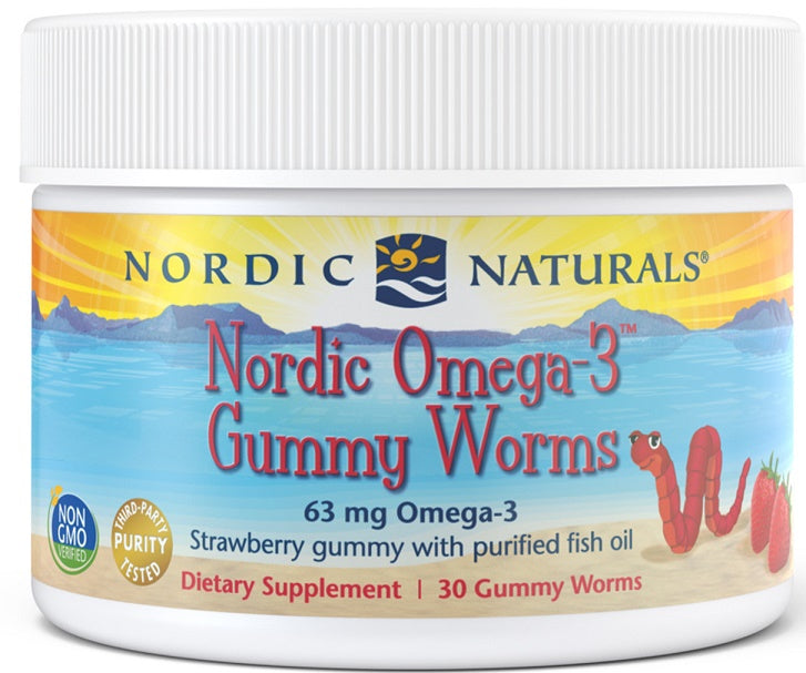 Nordic Omega-3 Gummy Worms, 63mg Strawberry - 30 gummy worms