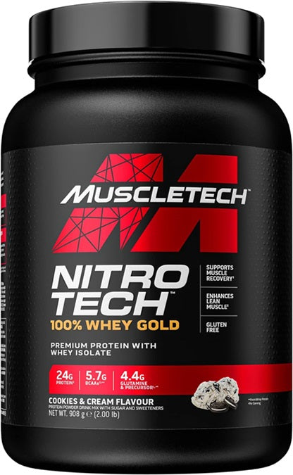 Nitro-Tech 100% Whey Gold, Cookies & Cream - 908g