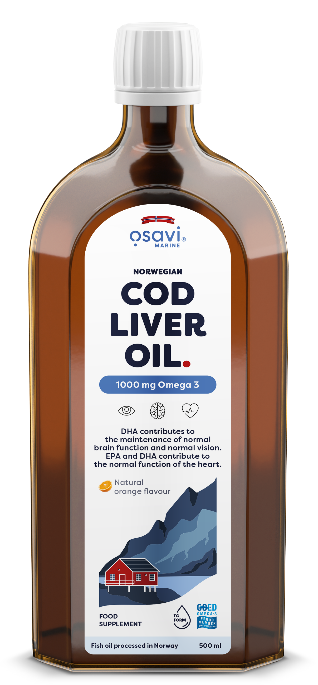 Norwegian Cod Liver Oil, 1000mg Omega 3 (Orange) - 500 ml.