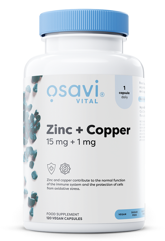 Zinc + Copper, 15mg + 1mg - 120 vegan caps