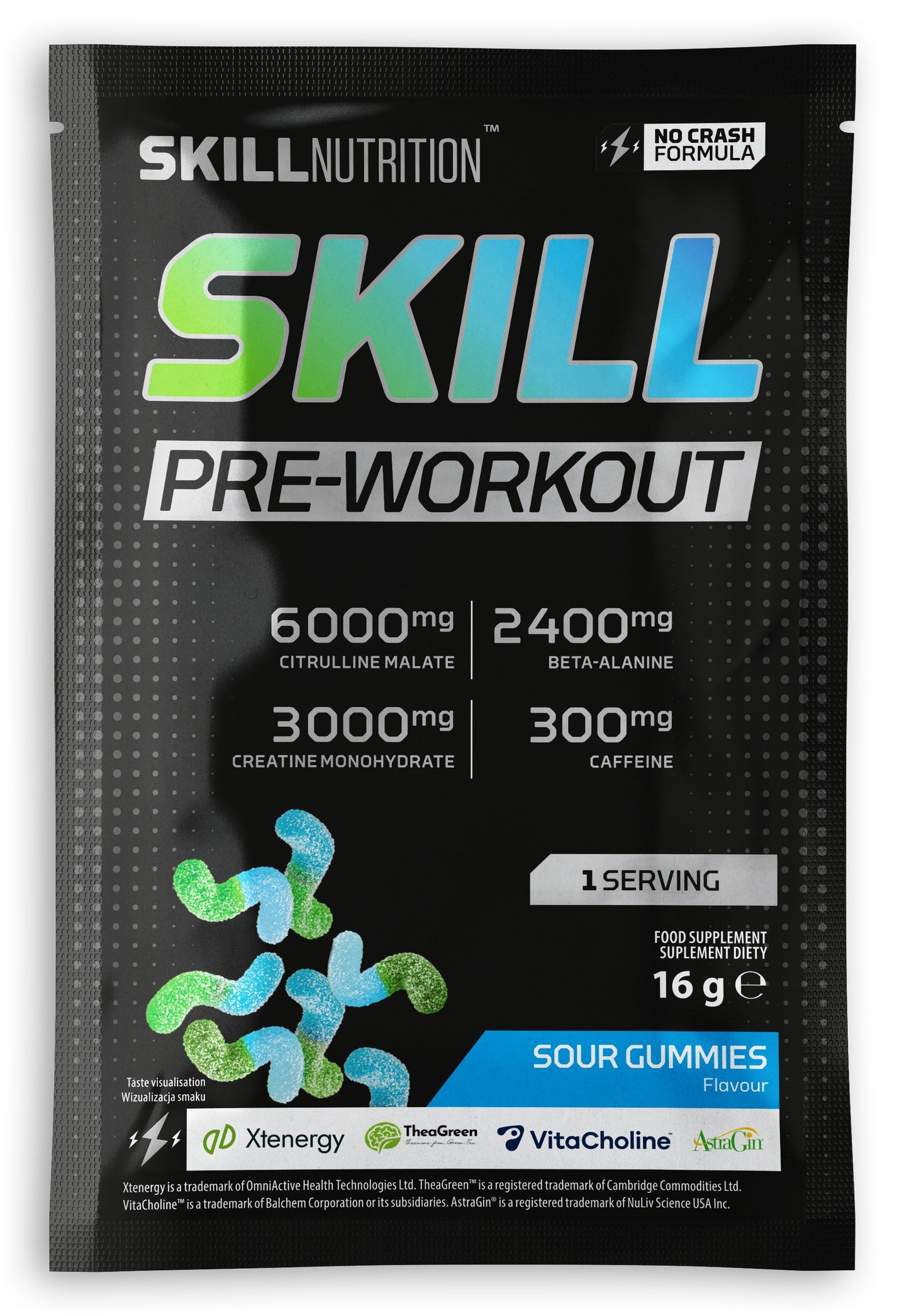 Skill Pre-Workout, Sour Gummies - 16-16.5g (1 serving)